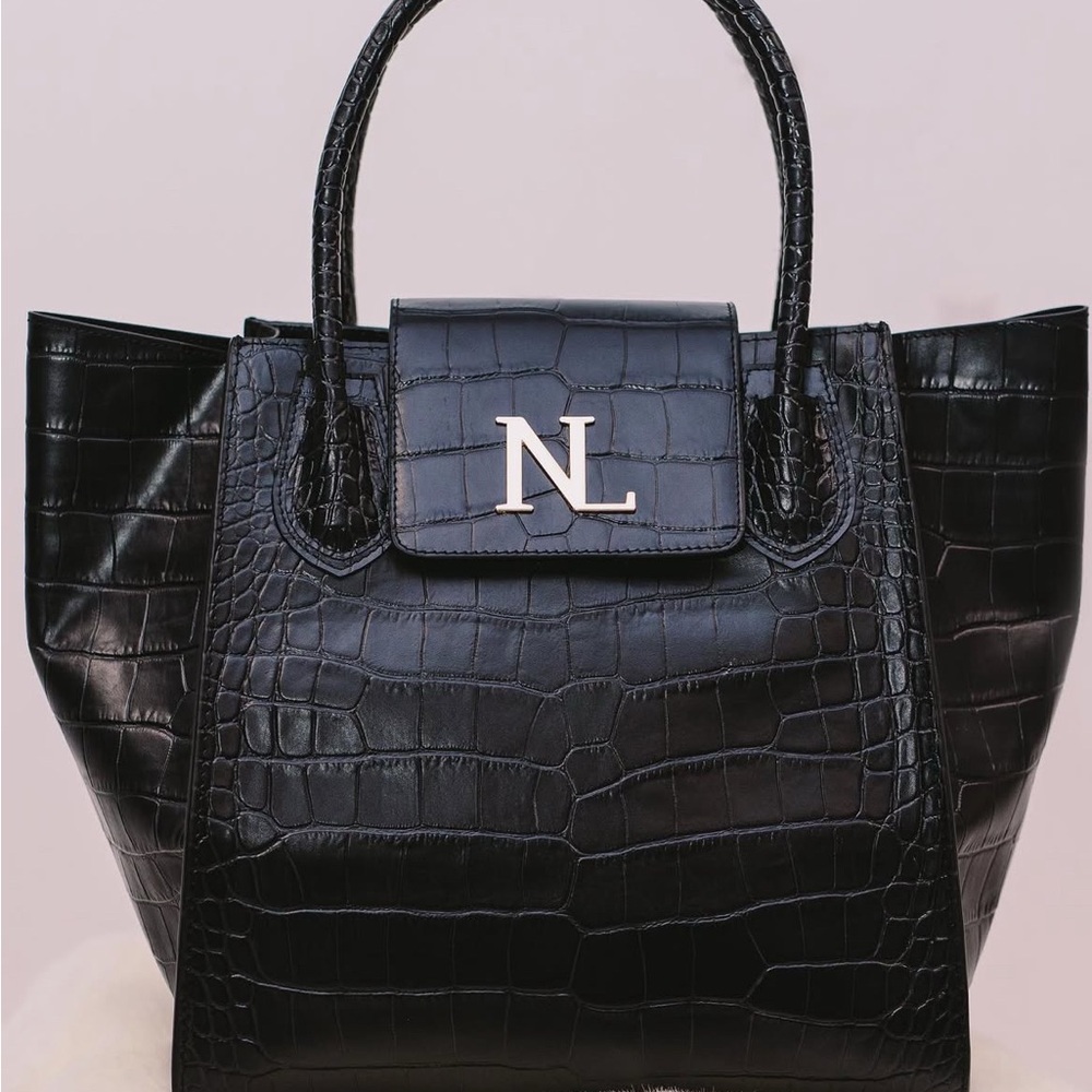 Black Crocodile Embossed Leather Tote